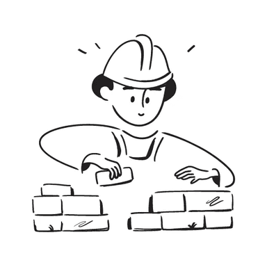 Resource Card Image of a male brick layer building a wall. Style in Notion illustration.